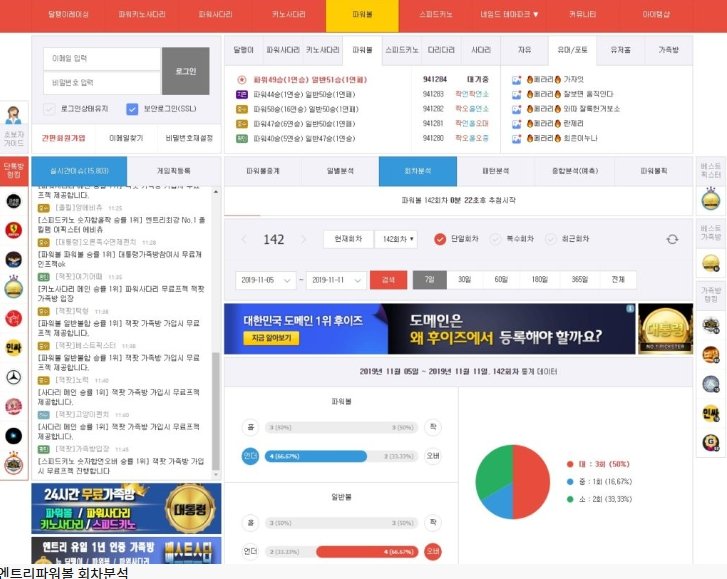 엔트리 파워볼 회차별 통계와 승률 데이터